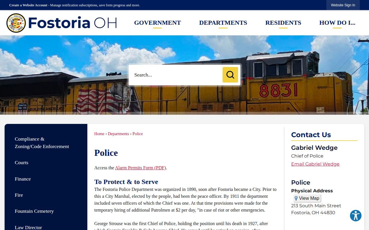 Fostoria Police Department page for Fostoria arrest records