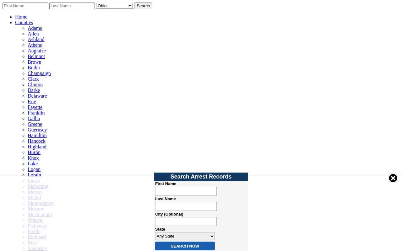 Arrests.org Seneca County private listing screenshot for crime news verification context