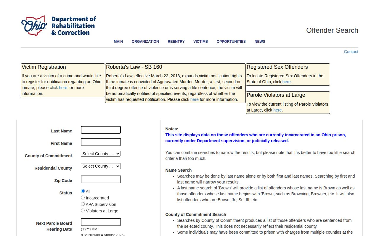 Ohio Department of Rehabilitation and Correction offender search for Seneca County custody research